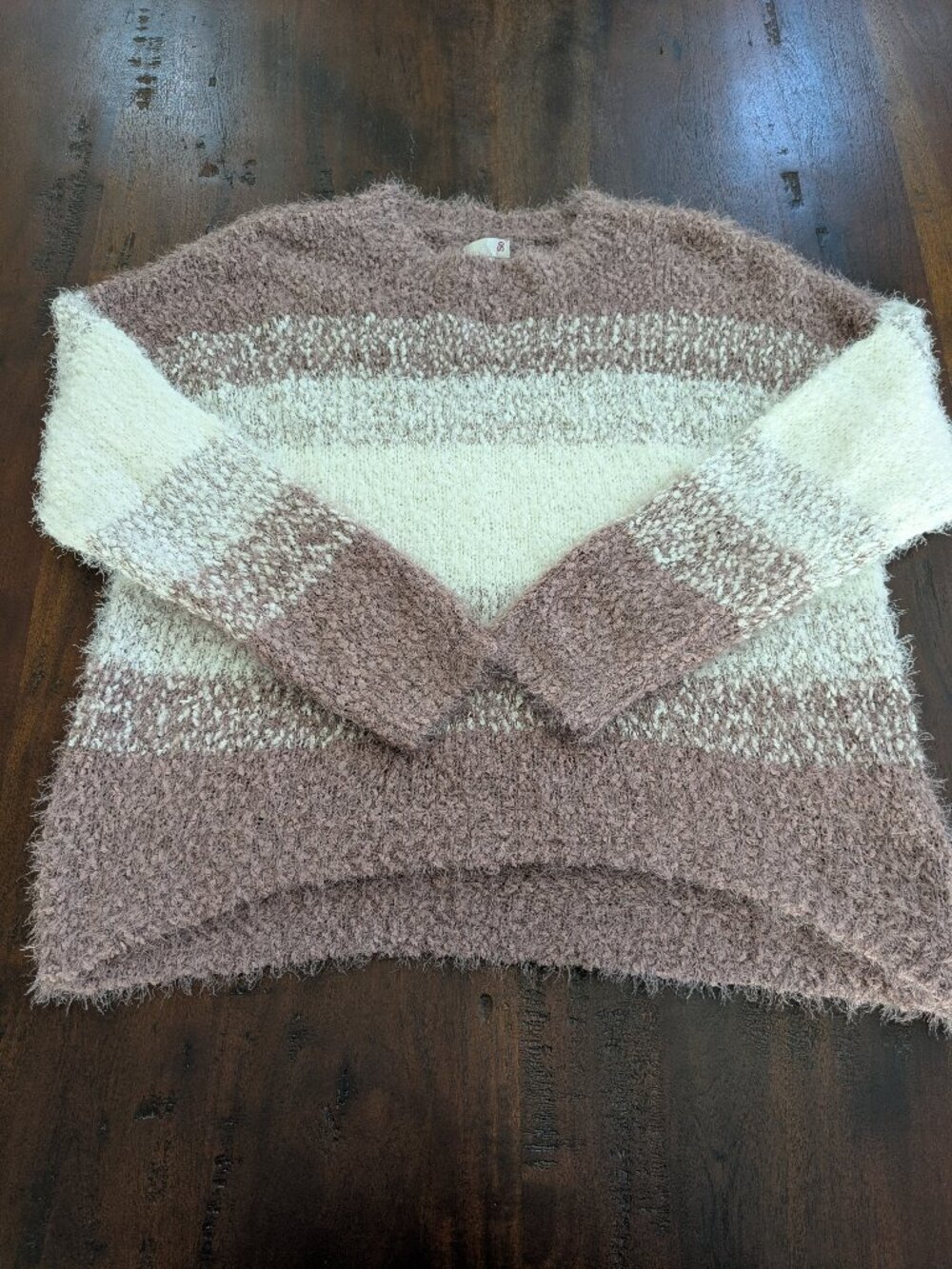 SO Striped Fuzzy Eyelash Knit Pullover Sweater